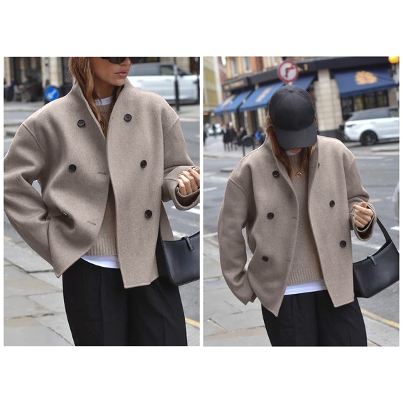 Commense Super Soft Wool-like Grey Oversized Double Breasted Jacket Coat - Picture 3 of 13